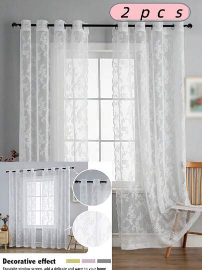 1pc Sheer Curtain Panel, Modern Bohemian Style Curtain, Semi-Transparent Curtain, Suitable For Bedroom, Dining Room, Living Room And Sliding Door To Filter Light, Semi-Transparent Curtain, Grommet Design Boho Curtain