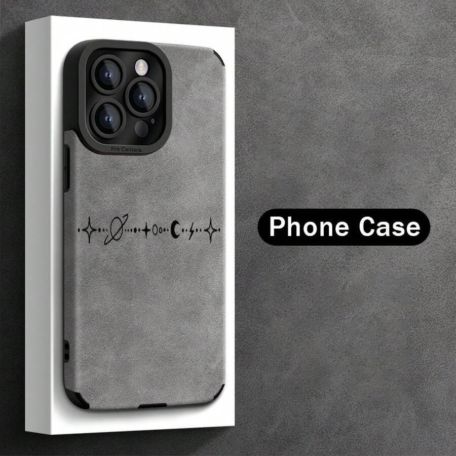 Funda de Teléfono con Patrón Simple de Estrella y Luna para iPhone 16ProMax/15Pro/14Plus/13/12/11/7/8Plus/X/XR/XsMax, Resistente a Impactos y Duradera, Diseño de Moda, Cubierta Protectora de TPU, Cuero Sintético - Colores mixtos - Ver 1