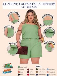Conjunto Feminino Plus Size Elegante Regata e Short de Alfaiataria Premium