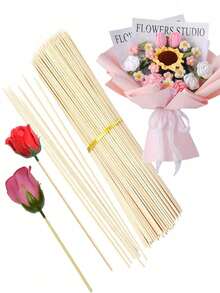100pcs 11.8in/30cm Disposable Bamboo Skewers, For Barbecue, Marshmallow, DIY Crafts, Fresh Flowers & Fruits, Camping, Available In 200pcs/300pcs/10pcs, For Grilling, Picnic, Camping, Garden, Yard, Outdoor, Garden Decor, Outdoor Decor - Apricot - View 2