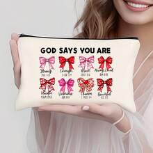 1/5/10/20pcs Cute Bow Pattern Canvas Zipper Bags Set, Y2K Style Bow Decor Jewelry Organizer Bags, Travel Cosmetic Bag, Pencil Case, Party Gift Bag Set, Toiletry Bag, Multipurpose Organizer Pouch Autumn University Essentials Travel Essentials For Holiday Vacation Travel Bag For Women Makeup Bag Makeup Organizer Make Up Bag - Beige - View 34