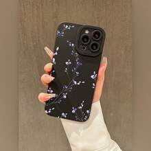 Cute Phone Case A Simple Black Phone Case With Purple Floral Branches, Compatible With Apple For Iphone Models 16, 15, 14, 13, 12, 11, XS, XR, X, 8, 7, Mini, Plus, Pro Max, And SE Series. Perfect For Halloween Gifts, Easter Gifts, Birthdays, For Your Girlfriend, Boyfriend, Friends, Or Even For Yourself. A Case As Unique As You Are. - 1pc - 查看 1