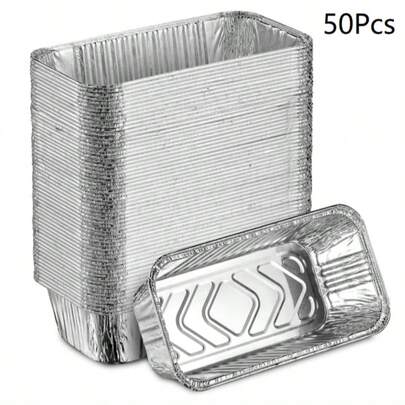 ID IDAODAN Disposable Aluminum Takeout Tin Foil Baking Pans Bakeware - Cookware Perfect For Baking Cakes, Brownies, Bread, Meatloaf, Lasagna, Or Lunchbox, Pack Of 50