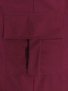 Women's Fashion Elegant Solid Color Casual Pocket Elastic Waist Drawstring Cargo Pants Spring - Burgundy - View 5