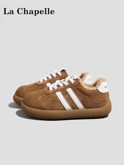 1 双 La Chapelle 女式休闲软底平底鞋，圆头低跟户外通勤鞋，优雅软底徒步鞋适合学生毕业照，低帮皮革保暖鞋