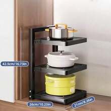 1pc Kitchen Cabinet Pot Organizer Rack, Heavy Duty Pot Holder Rack Under Sink, Adjustable 2/3/4 Tier Pot Lid Rack - Black - View 12