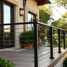 6.5ft Stainless Steel Handrail (1/4 Pack) & Complete Cable Railing Kit With 35in Posts, Plus 2 Pack POM Handrail Connectors (Flat HT-04/Corner HT-05) - Matte Black, Rectangular/Adjustable/Cuttable, For Indoor/Outdoor Stairs, Deck, Balcony - 6.5ft 4-pack - View 1