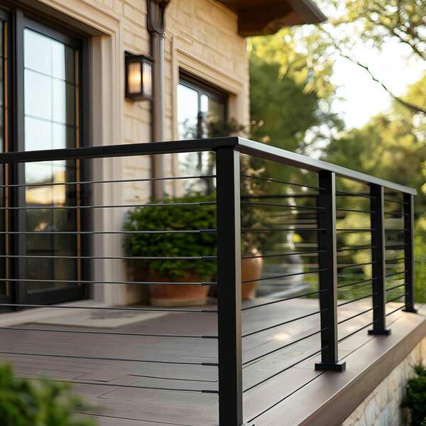 6.5ft Stainless Steel Handrail (1/4 Pack) & Complete Cable Railing Kit With 35in Posts, Plus 2 Pack POM Handrail Connectors (Flat HT-04/Corner HT-05) - Matte Black, Rectangular/Adjustable/Cuttable, For Indoor/Outdoor Stairs, Deck, Balcony
