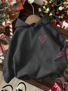 Christmas-Tween Girl Christmas Tree & Merry Christmas Slogan Print Sweatshirt, Fleece Soft Top, Suitable For Autumn/Winter Daily Wear, Christmas Party, Streetwear Style, Fashionable Kids Autumn/Winter Top