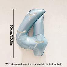 4pcs/Set 32-Inch Blue Digital Balloon Decorations, Featuring White Bows As Embellishments. Suitable For Birthday Party Decorations, Home Party Setup, And Various Festival Celebration Decorations - Blue - View 3