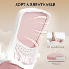 GartistGo Ergonomic Office Desk Chair With Flip-Up Armrests, Mid-Back Mesh Chair With Lumbar Support, Adjustable Height & Storage Backrest, Comfortable Computer Chair For Home Office - Pink - View 5