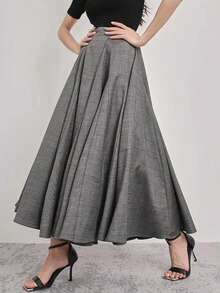 Women's Elegant Long Skirt - Fashionable Casual Solid Color Layered A-Line Skirt, Formal/Party/Daily Wear, Machine Washable Non-Sheer Long Skirt, Suitable For Gatherings, Events, Office - Autumn/Winter , Non-Sheer Fabric Spring - Grey - View 5