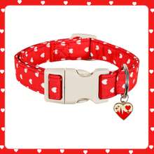 Collar de perro con patrón de corazones rojos y rosas para el Día de San Valentín, con colgante de corazón de metal, hebilla de de liberación rápida, suministros lindos para mascotas para perros pequeños
