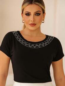 MODERN CASUAL BLOUSE WITH STRASS NECKLACE - 黑色 - 查看 8