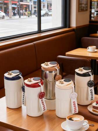 1 pieza Taza de viaje aislada al vacío de acero inoxidable con pantalla de temperatura, opciones de varios colores, diseño de doble pared a prueba de fugas, compañero perfecto para el café, vaso personal, adecuado para viajes, oficina, exteriores, hogar, automóvil, regalo, escuela, Navidad, parejas