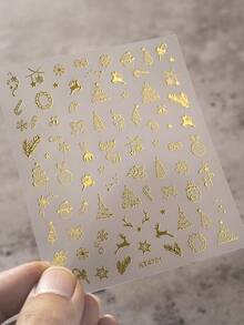 Beautizon Nailartlab 1pc/2pcs Christmas 3D Nail Art Stickers, Reflective Glitter Christmas Tree, Reindeer, Gingerbread, Snowflake Patterns, Winter DIY Nail Stickers - Multicolor - View 7