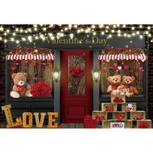 1pc Valentine's Day Shop Love Photography Background Banner, Retro Valentine's Day Red Rose Shop Bear Design, Polyester Material, For Valentine's Day, Wedding, Birthday, Bridal Shower Decoration Banner, Party Decorations, Holiday Party Event Decoration, Indoor And Outdoor Garden Party, Outdoor Banner, Lightweight And Easy To Install, Hanging Decoration - Multicolor - View 12