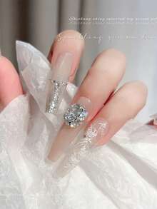 10颗白色锆石水钻美甲装饰，手工闪亮美甲水钻，高端美甲饰品配件，美甲宝石 - 白色 - 查看 7