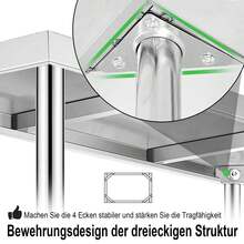Stainless Steel Work Table With Raised Edge, Stainless Steel Kitchen Table With Adjustable Feet, Kitchen Table/Disassembly Table With Extra-Large Lower Shelf, 150 X 50 X 85 Cm, With Raised Edge - Silver - View 8