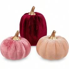 Calabazas de espuma artificial, decoracin de otoo, 3 unidades, calabazas doradas de espuma de tela sinttica, decoracin para mesa de cosecha de otoo, granja, Halloween, Accin de Gracias - Borgoña, rosa y crema blanca - Ver 2