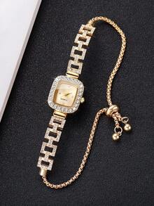 1pc Women's Square Rhinestone Dial Classic Elegant Quartz Bracelet Watch, No Watch Box Included