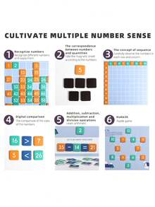 Kids Magnetic 1-100 Digit Board Set: 1-100 Math Operation Educational Toy For 3-8 Years Old, Foldable Playboard With Colorful Digital Blocks For Home & Travel Learning