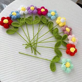 5pcs Handmade Knitted Flower Bouquet - Dopamine Flower Bouquet Handmade Knitted Pom Pom Flowers Creative Gift - Suitable For Wedding, Birthday, Baby Shower, Travel Souvenir, Graduation, Housewarming, Party, Valentine's Day Gift For Girlfriend, Bridesmaids - Business Gifts, Event Giveaways, Conference Gifts, Welfare Gifts, Holiday Gifts, PR Gifts
