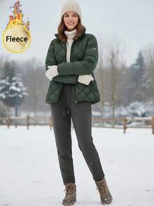 女士保暖内衬运动裤，舒适慢跑裤，适合秋冬季节，柔软舒适 - 灰色 - 查看 5