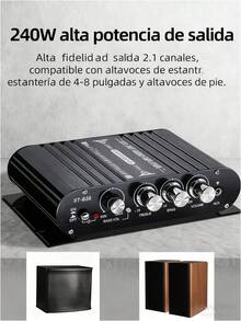 Este mini amplificador digital de 2.1 canales cuenta con un potente subwoofer y ofrece sonido estéreo de alta fidelidad. Adecuado para altavoces pasivos, ordenadores, televisores, teléfonos móviles, coches y sistemas de cine en casa, su diseño compacto y portátil lo hace ideal para música y cine en casa. Disponible en blanco y negro (se envían colores aleatorios). - Negro - Ver 7
