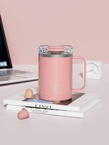 Meoky 14oz Stainless Steel Insulated Tumbler With Handle - Leak-Proof, Thermal Travel Mug With Straw, Vacuum Insulated, Hot & Cold - Pink - View 3