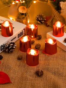 6pcs Red Flameless LED Tea Lights, Battery Operated Candles For Party Decoration, Warm White Flameless Vow Candles For Valentine's Day, Autumn Decor, Thanksgiving, Wedding Table Decoration - Multicolor - View 7