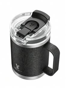 14盎司不锈钢保温杯，带手柄 - 防漏真空保温旅行杯，带吸管，冷热皆宜 - 黑色 - 查看 8