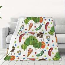 Cozy Caterpillar-Themed Flannel Throw Blanket - Ultra-Soft, All-Season Comfort For Sofa & Bed, Modern Digital Print Design, Machine Washable Polyester, Perfect For Travel, Camping & Naps, Flannel, Unique Holiday Gift, Cozy Flannel Blanket - Multiple Sizes Available, Ultra Soft For Sofa/Bed, Winter Necessity - 彩色 - 查看 1