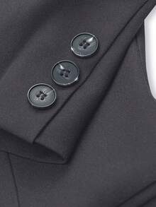 Women's Fashionable Black Long Sleeve Short Jacket, Pointed Collar, Front Button Details And Practical Pockets, Button V-Neck Pocket Long Sleeve Mini Dress Blazer