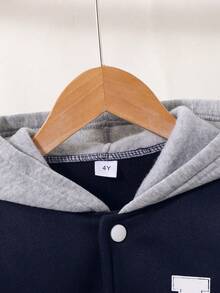 Tween Boy Casual Daily Commute Sporty Contrast Color Letter Print Thermal Lined Hoodie Jacket And Sweatpants Set, Autumn/Winter - Royal Blue - View 4