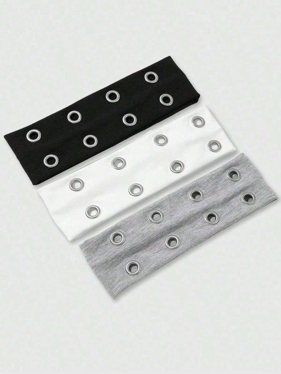 Grunge Punk  1pcs  Fashion Perforated Wide Headbands, Suitable For Streetwear, Casual Wear And Outings Hair Band Turban Headband Sweatband - 黑色 - 查看 1