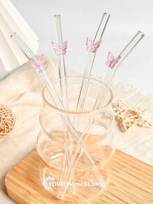 1/2/4/6/8 Piezas Conjunto de Pajitas de Vidrio Reutilizables con Decoración de Corazón Rosa, Pajitas de Vidrio Curvas Claras y Lindas con Cepillo de Limpieza, para Vasos de Agua, Accesorios de Cocina, Decoración de Pajitas, Bebidas Frías, Leche, Té, Café, Batidos, Cocinas, Restaurantes, Fiestas de Cócteles, Regreso a Clases, Regalos Divertidos para Novias/Novios, Padres, Amigos, Suministros Navideños, Año Nuevo, Día de San Valentín. - Rosa D - Ver 14