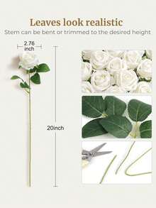 50 Pcs Artificial Roses In Bulk, Fake Silk Roses Realistic White Roses For Wedding Centerpieces Flower Arrangement Home Decor - White - View 4