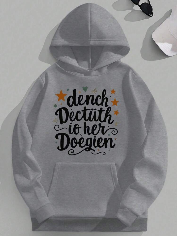 Plus Size Men's Hoodie - German Phrase, With Stars, Casual Loose Fit, Long Sleeves, Non-Stretchable Fabric, JPH-9 Design, Loose Fit Hoodie |     Fashionable Casual Wear |     Polyester-Blend Fabric, PLUS SIZE - màu đen - Xem 9