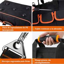 Bolsa de Herramientas Grande de 16 pulgadas para Hombres,Bolsa de Herramientas Resistente al Desgaste e Impermeable,Boca Ancha Superior,Con 14 Bolsillos y Tirantes Ajustables - Negro - Ver 4