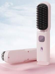 Cepillo alisador de cabello inalámbrico con iones negativos USB, 2 en 1 para alisar y rizar, pantalla LCD portátil, cepillo alisador recargable, alisador de cabello sin cable