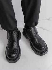 Botas Derby de Sola Grossa Masculinas, Botas de Motocicleta Estilo Punk, Preto