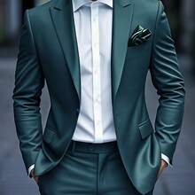 Men'S Country Garden Wedding Tuxedo Suit Set, Fitted Groom Formal Elegant Ball Party Two-Piece Outfit - 墨綠色 - 查看 1