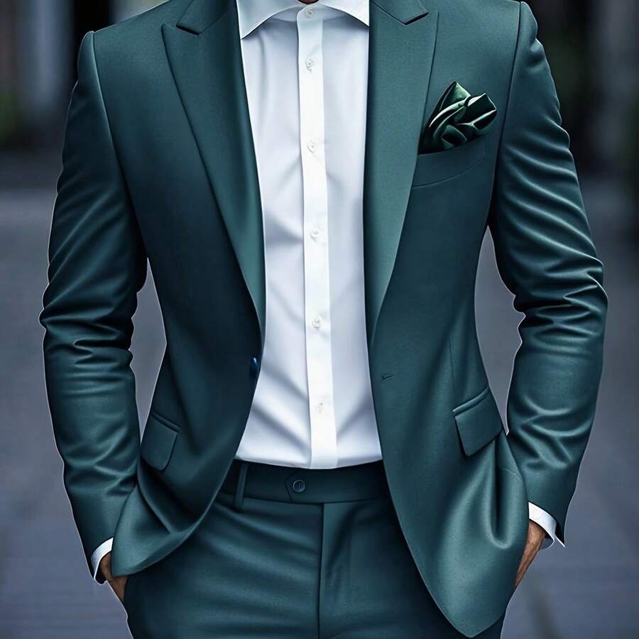 Men'S Country Garden Wedding Tuxedo Suit Set, Fitted Groom Formal Elegant Ball Party Two-Piece Outfit - 墨綠色 - 查看 1