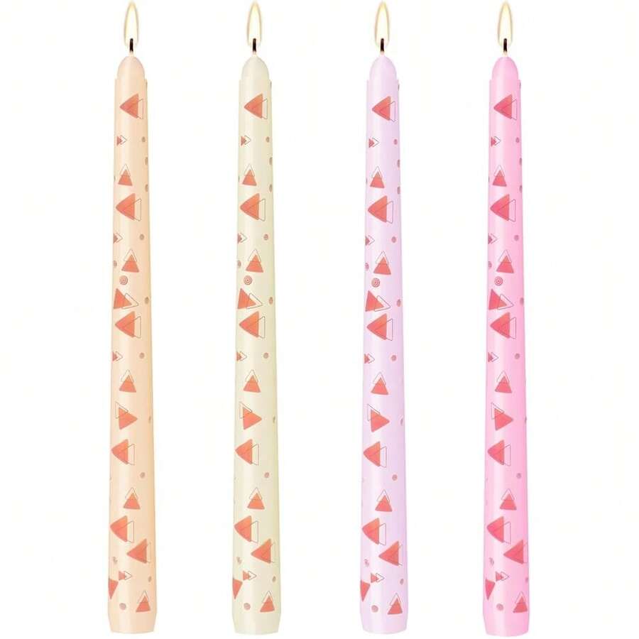 10 Inch Geometric Printed Tapered Candles 4 Pack Triangles Handmade Dripless Less Candlesticks For Wedding Party Dinner Home Decor{Inchcolor_nameinch:InchTriangleinch,Inchsize_nameinch:Inch10Inch-4Countinch} - 三角形 - 查看 1