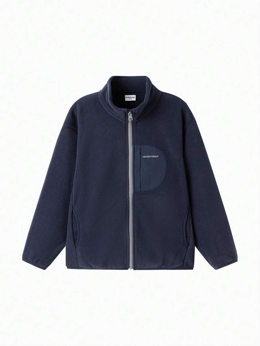 Balabala 2026 Tween Boy Spring Anti-Static Lightweight Letter Print Zip-Up Casual Loose Jacket - Blue Tint - View 1