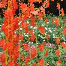 3 Packs Of 2.34m Artificial Autumn Maple Leaf Garland, Red Fall Leaves Hanging Vine, Suitable For Home, Wedding, Fireplace, Party, Thanksgiving Decor - Romantic Valentine's Day Style - Orange - View 1