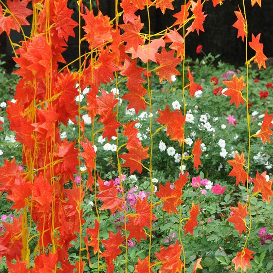 3 Packs Of 2.34m Artificial Autumn Maple Leaf Garland, Red Fall Leaves Hanging Vine, Suitable For Home, Wedding, Fireplace, Party, Thanksgiving Decor - Romantic Valentine's Day Style - Orange - View 1