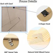 12x12 Picture Frame Matted To 10x10 Solid Wood Diamond Art Painting Frames 30x30cm Display Pictures 10 X 10 With Mat Or 12 X 12 Without Mat Poster Photo Frame With Easel For Wall Or Desktop - White - 白色 - 查看 3