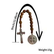 9-Inch St. Benedict Medal Prayer Beads, Brown Wooden Beads With Saint Benedict Medal, Catholic, Easter Gift For Men - Gun Black - View 5